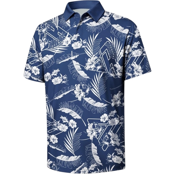 Men's Blue Floral Polo Shirt - Picture 1 of 1
